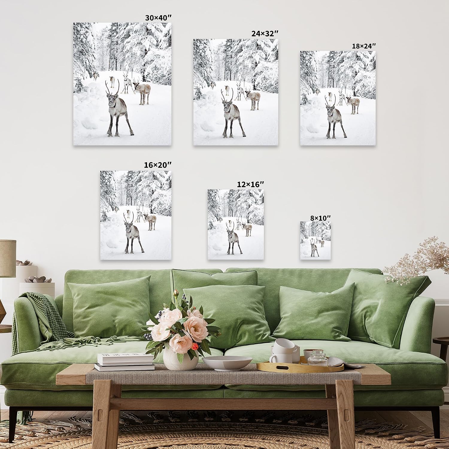 Poster Master Reindeer At Snowfield Canvas - Winter Print - Photography Art - Deer Art - Gift for Him, Her & Animal Lover - Wall Decor for Bedroom, Living Room or Kid's Room - 8x10 STRETCHED Canvas