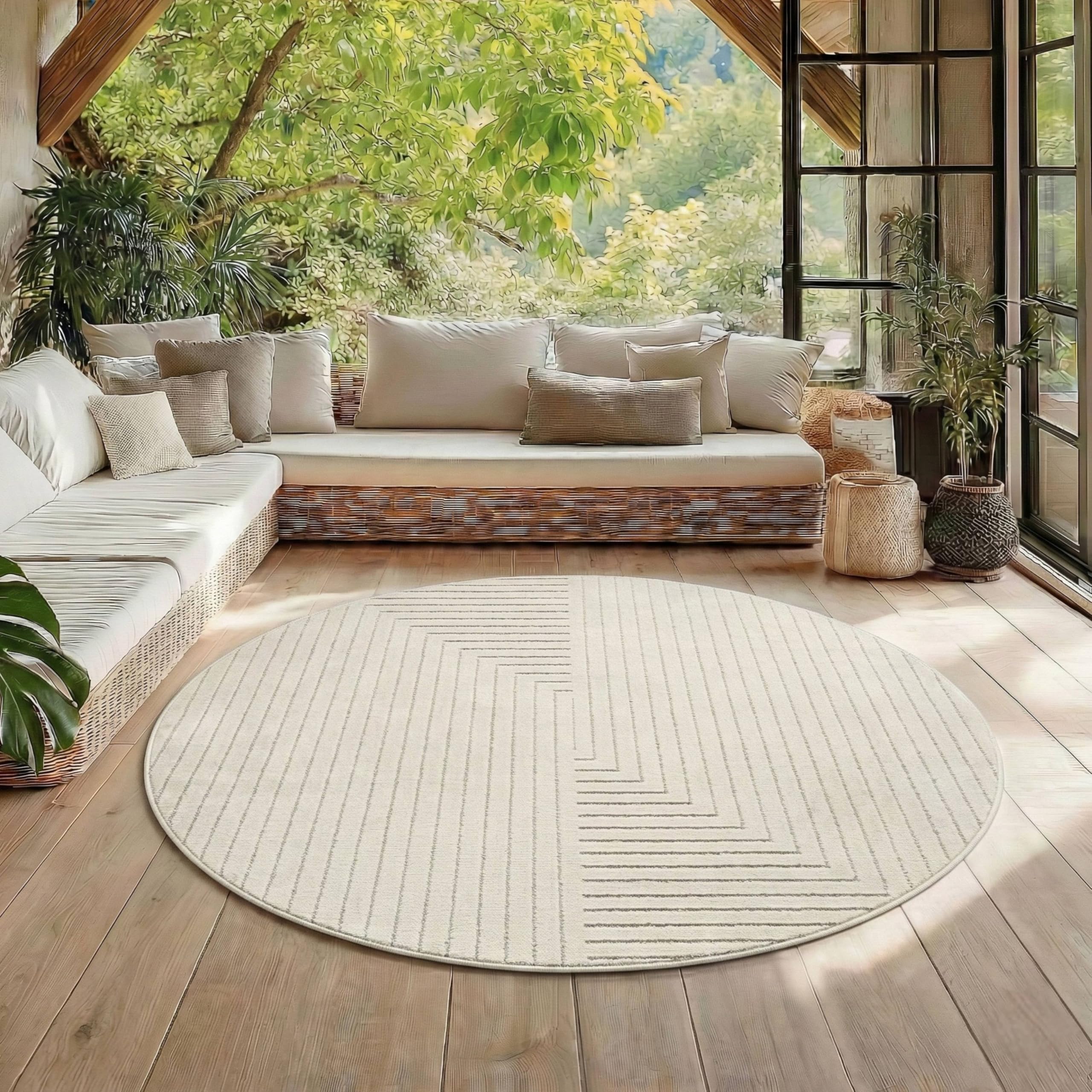 HomebyHome Kurzflor Teppich Wohnzimmer, Schlafzimmer, Küche, 3D Skandinavisch Boho Motiv, Outdoor Terrassen oder im Balkon