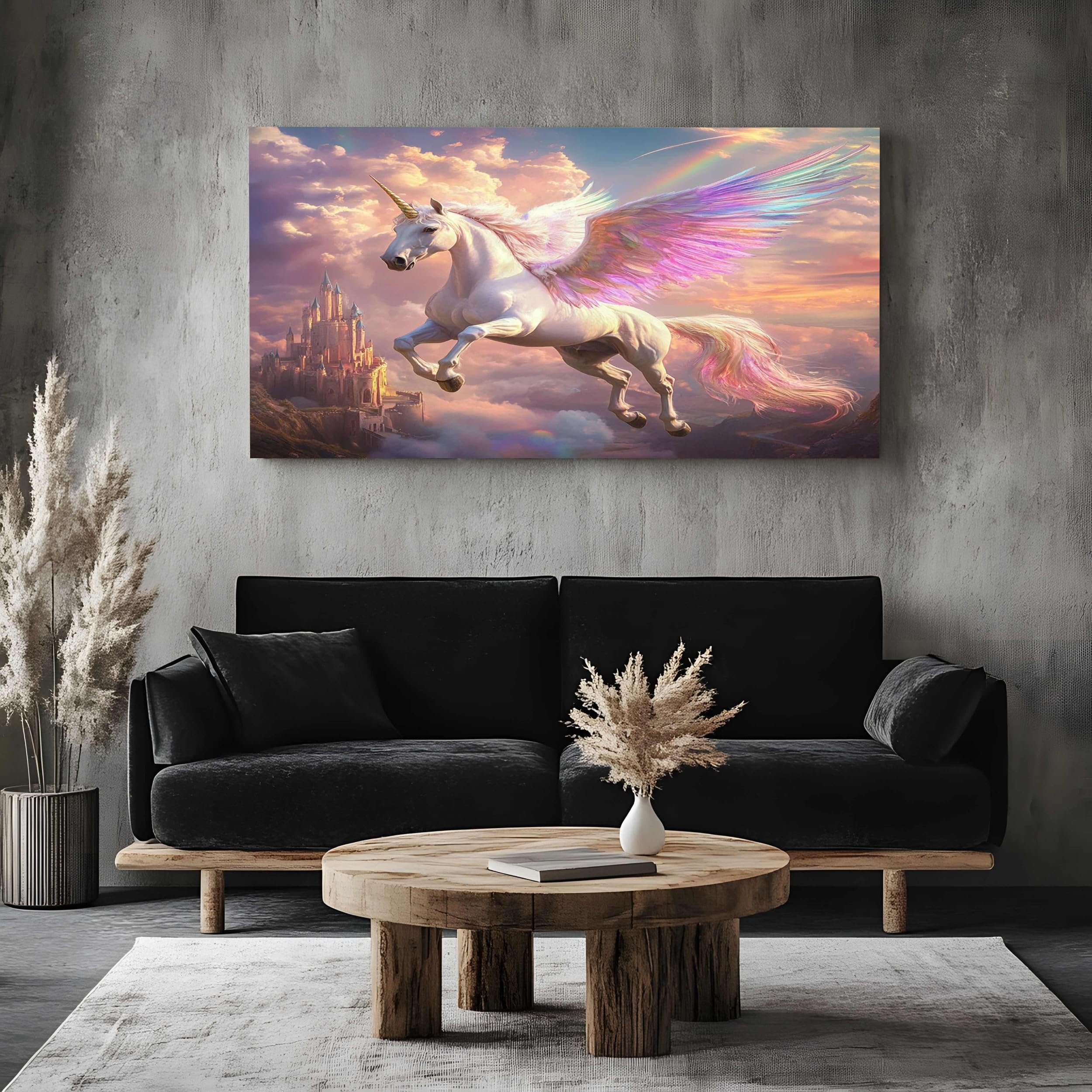 ZORYAN Grand Tableau Mural XXL Fantaisie Licorne Toile Imprimée 80x160 cm