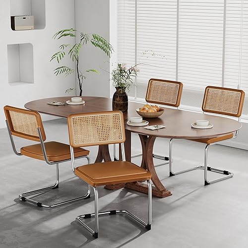 Miniatura 3 de Alunaune Juego de 2 sillas de comedor modernas de mediados de siglo sillas laterales tapizadas de ratán natural sillas laterales de cocina sin