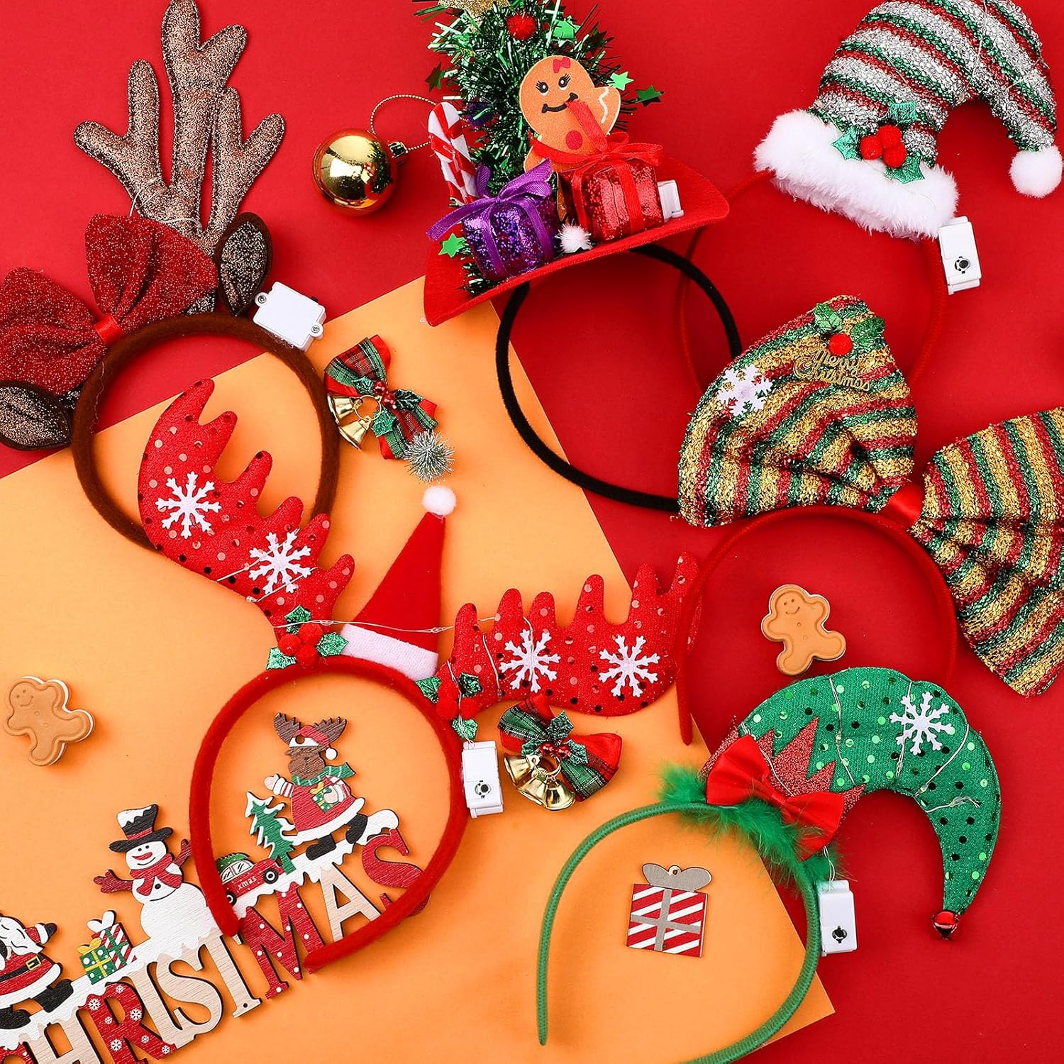 Zeyune 24 Pcs Christmas LED Headbands Christmas Light Up Headbands Reindeer Antler Santa Elf Hats Xmas Headwear for Xmas Party Favors Decorations - Image 4