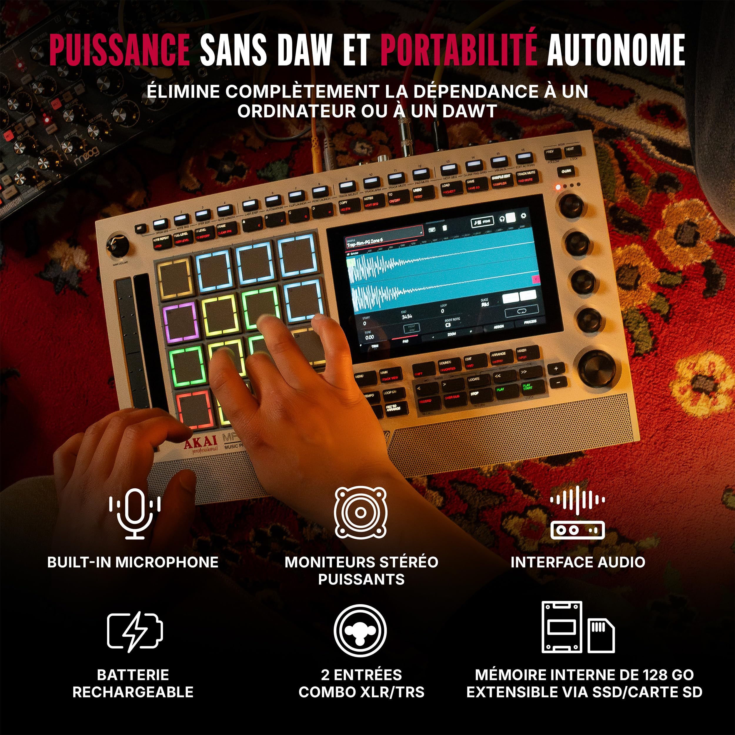 Akai Professional MPC Live III Retro Centre de Production Musicale Portable Autonome avec Pads MPCe, Séquenceur, Écran Tactile, Micro, Enceintes Stéréo, Interface Audio, Wi-Fi, Bluetooth et Batterie