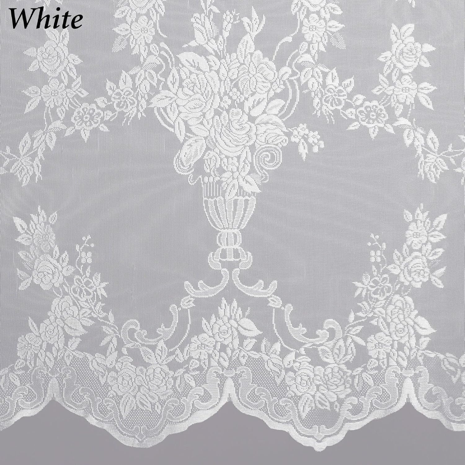 CARLY LACE CURTAIN PANEL WITH ATTACHED VALANCE WITH TASSELS WHITE 56"X63"