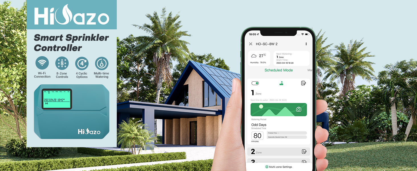 HiOazo Ordinateur irrigation, système WiFi, minuterie, 6 zones, intérieur/extérieur