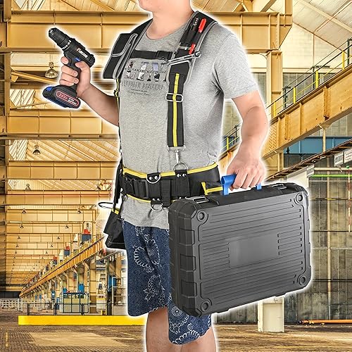 Miniatura 9 de OKF Tirantes magnéticos acolchados para cinturón de herramientas para hombres con bolsillo móvil, tirantes de trabajo ajustables resistentes para