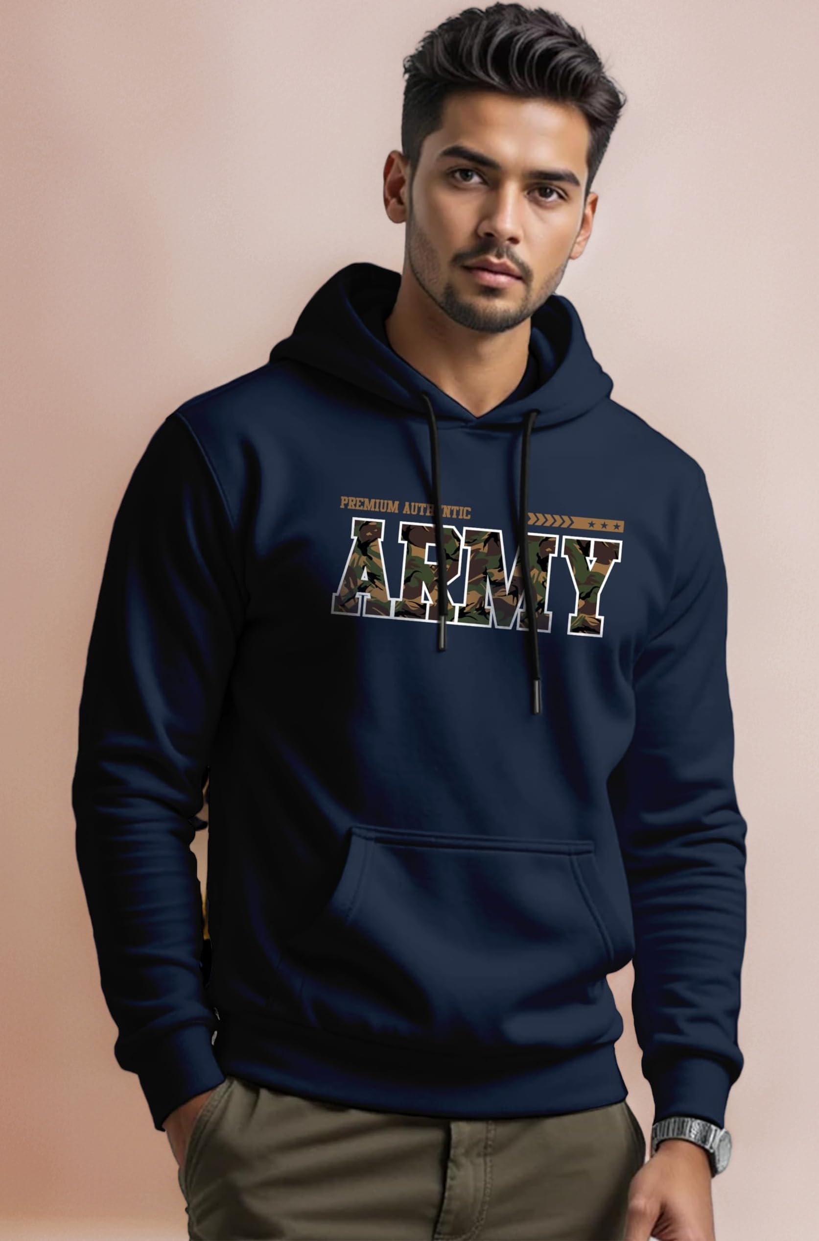 (S to 5XL Premium Army Printed Cotton Hoodie Hoodies for Men Branded