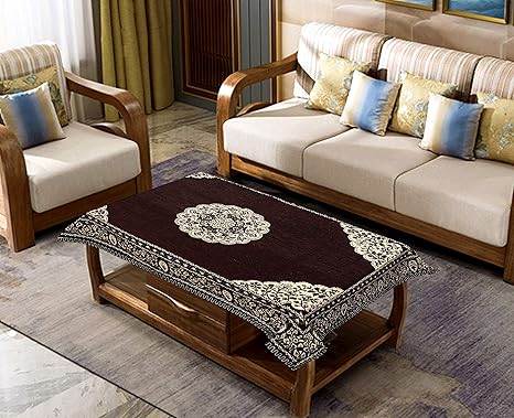 LUXURY CRAFTS Attractive Design Chenille 4 Seater(36x54 inches) Center Table Cover (Coffee)