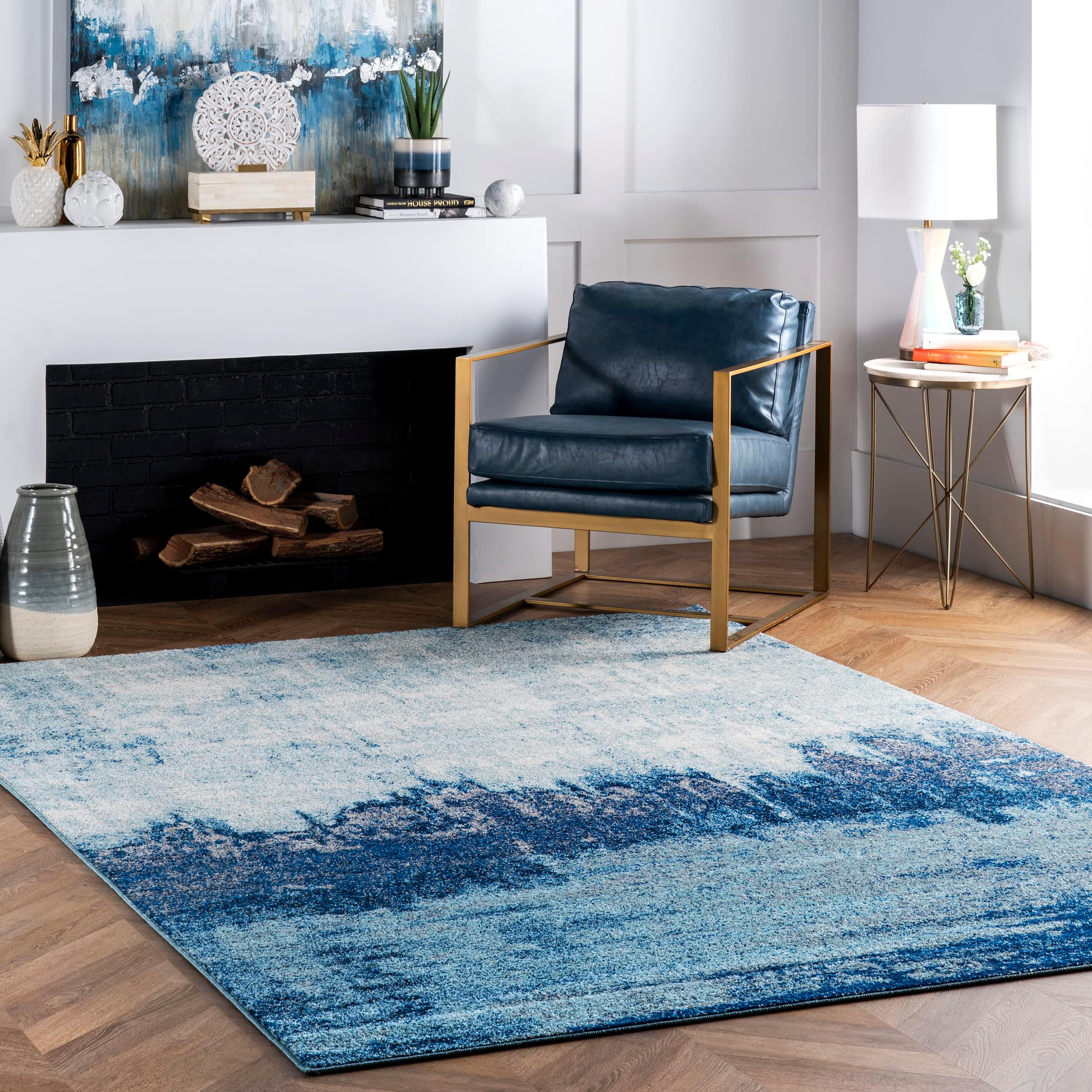 Nuloom Alayna Blue/Ivory, 5' x 7'5", Abstract, Soft and Cozy, High Traffic, Stain Resistant, Durable Area Rug for Bedroom, Living Room, Dining Space, Den, Foyer, Entryway