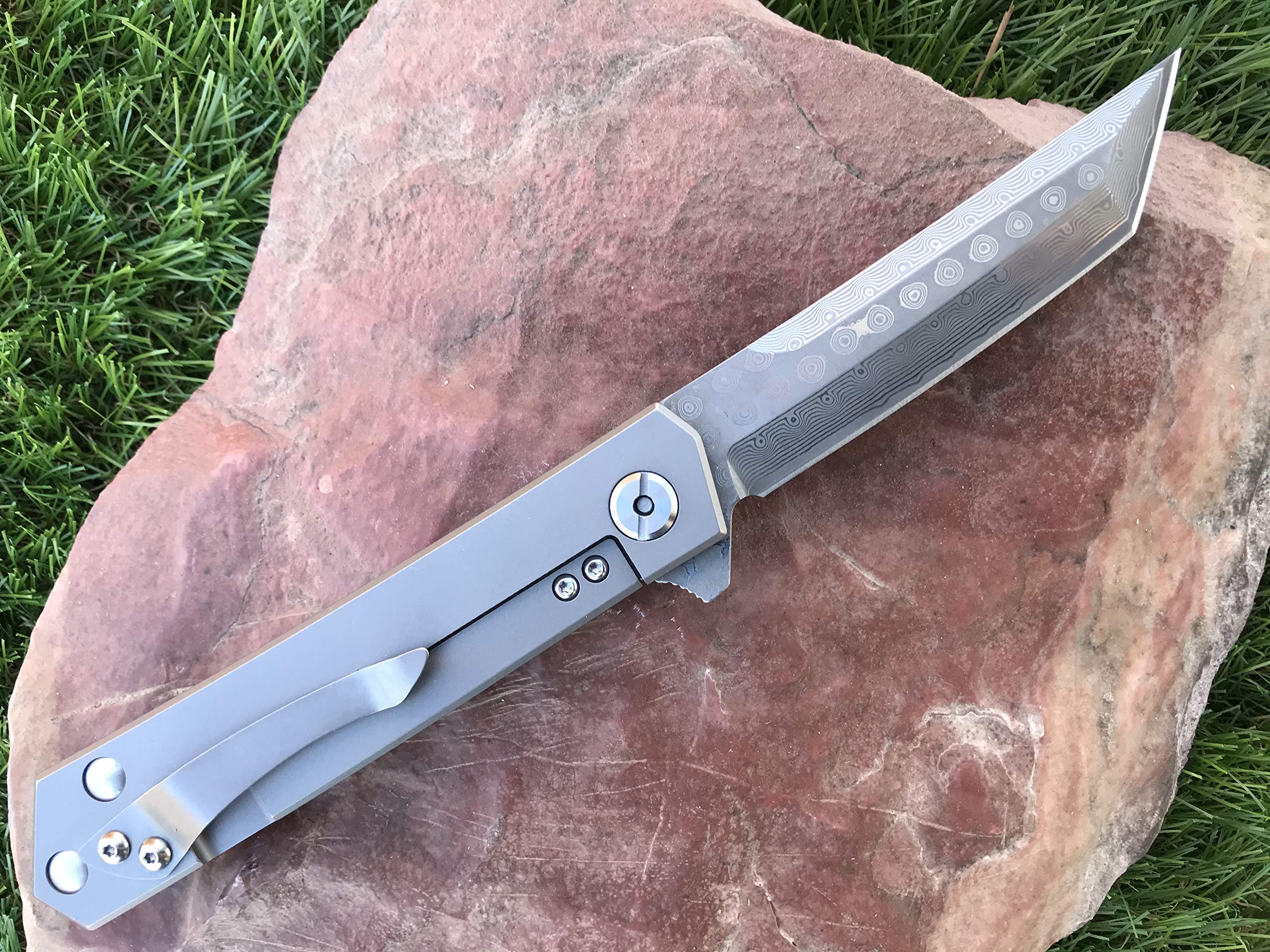 TACTICAL GEARZ Damascus Pocket Knife! TG Saint XT, Tc4 Titanium Handle