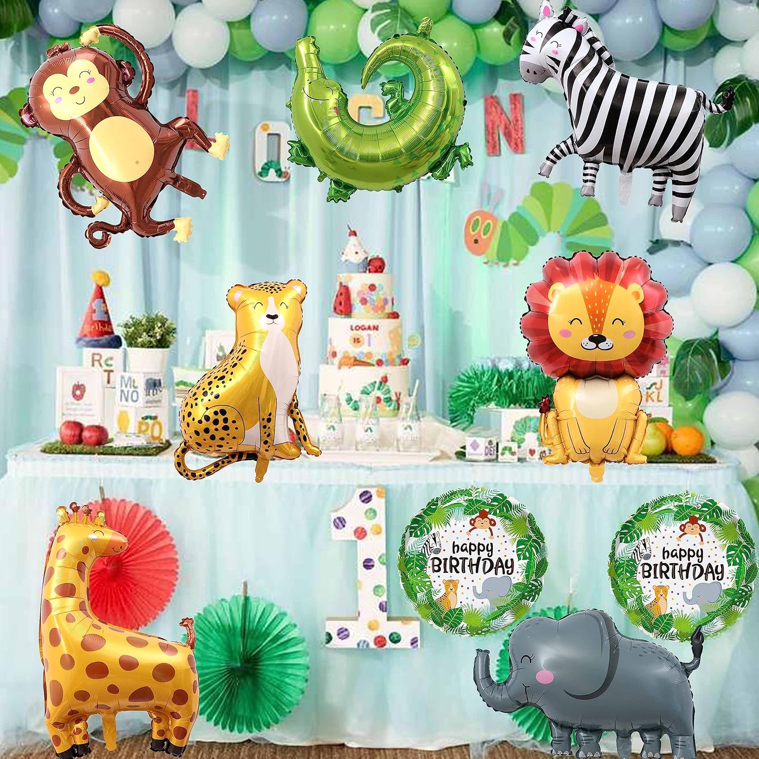 TUWUNA 9Pcs Safari Jungle Animal Balloons,Wild One Birthday Decorations Baby Shower Jungle Safari Party Supplies,Kids Elephant Monkey Lion Giraffe Leopard Zebra Crocodile Balloon - Image 6
