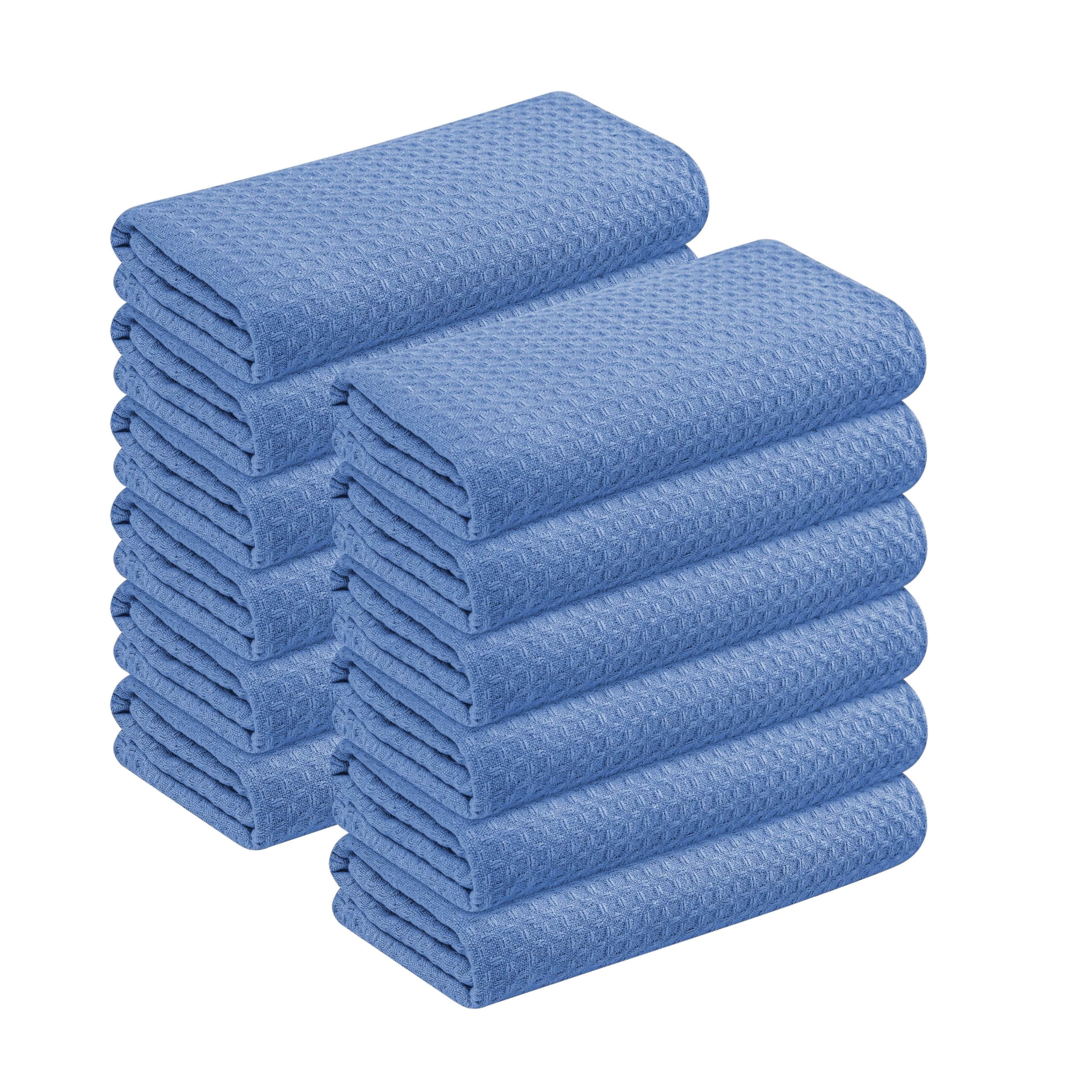 Sky Blue Kitchen Dish Towels Set of 12-100% Cotton Waffle Weave, Super Absorbent, Soft, Quick Drying, 16x26 Inches, Ideal for Cleaning, Bar, Tea, and Everyday Use, Light Blue