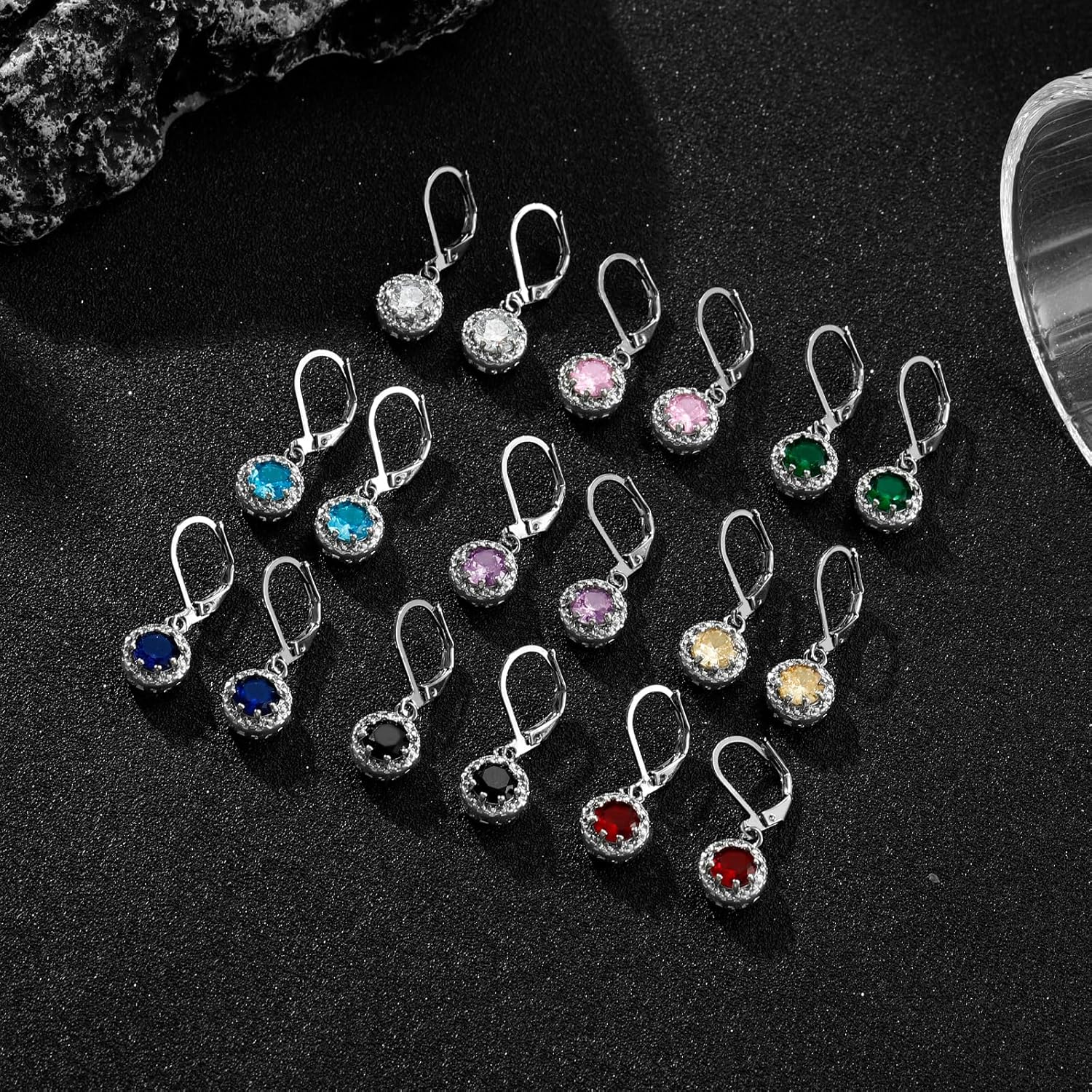 Dangle Earrings for Women Multicolor Crystal Drop Earrings Set and Fashion Cubic Zirconia Leverback Earrings 925 Silver Hypoallergenic Dangle Earrings Trendy Jewelry Gifts for Women - Image 6