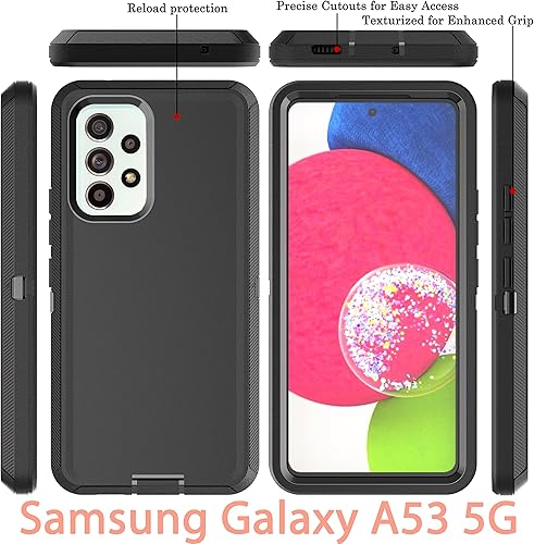 Miniatura 3 de YmhxcY Funda A53 5G, a prueba de caídas, 3 capas, duradera, a prueba de golpes, protección contra caídas, funda protectora de goma sólida mate para