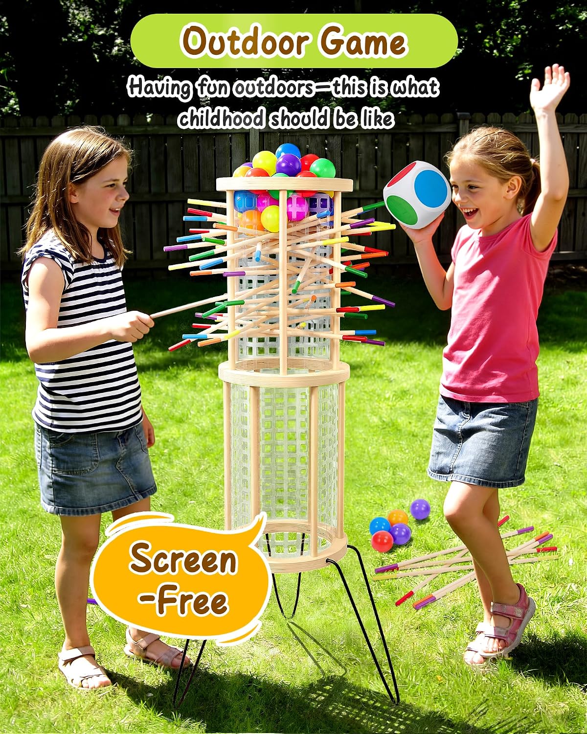 Giant Wooden Tower Toy, 4FT Outdoor Game for Ages 4-80 | Durable Pine Wood Yard Backyard Game for Family, Indoor Outdoor Party Game for Kids and Adults, Classic Game for Gift
