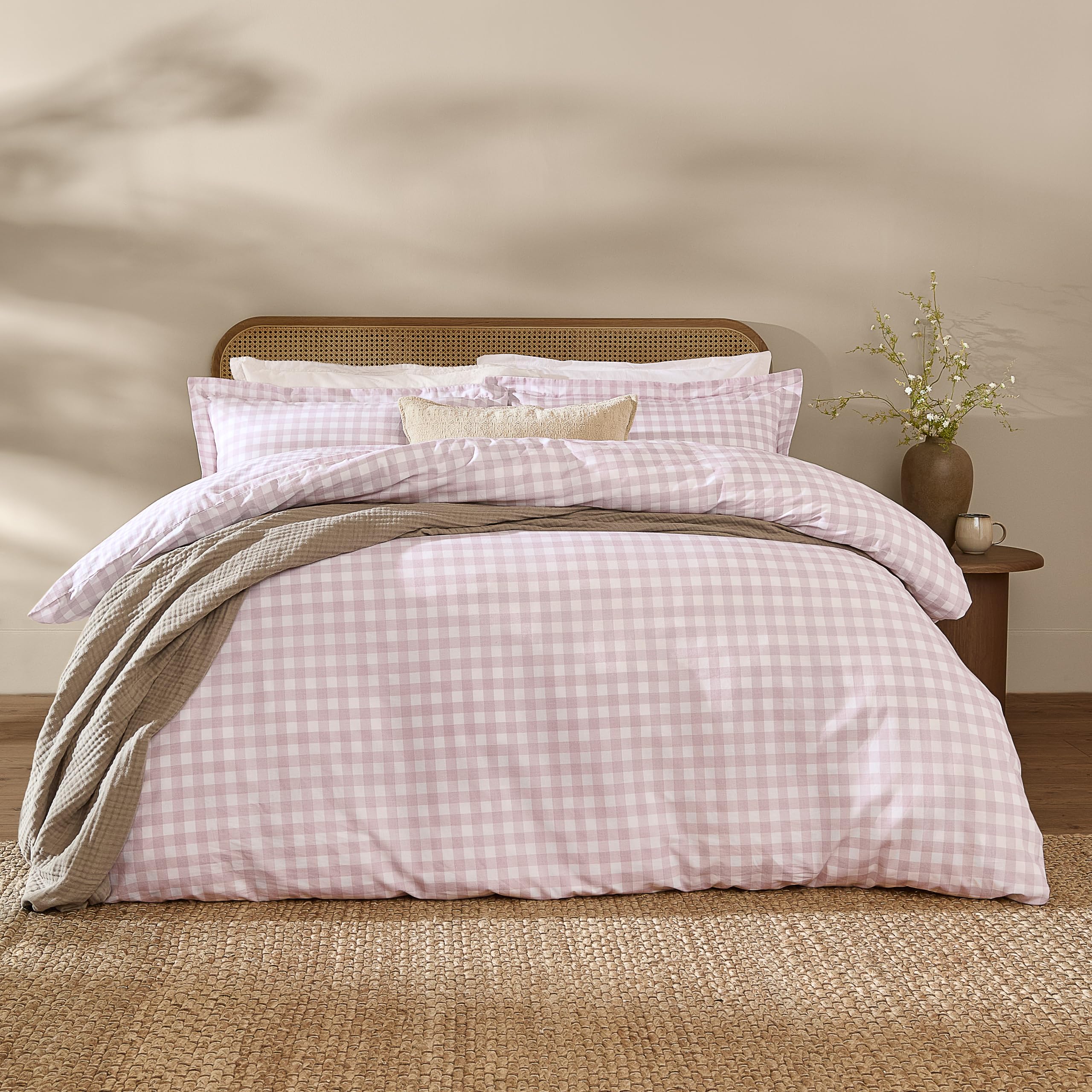 Yard Barton Gingham Check Duvet Cover Set – 100% Cotton Reversible Oxford Pillowcases Soft & Breathable Premium Bedding (Sugared Almond – Double)