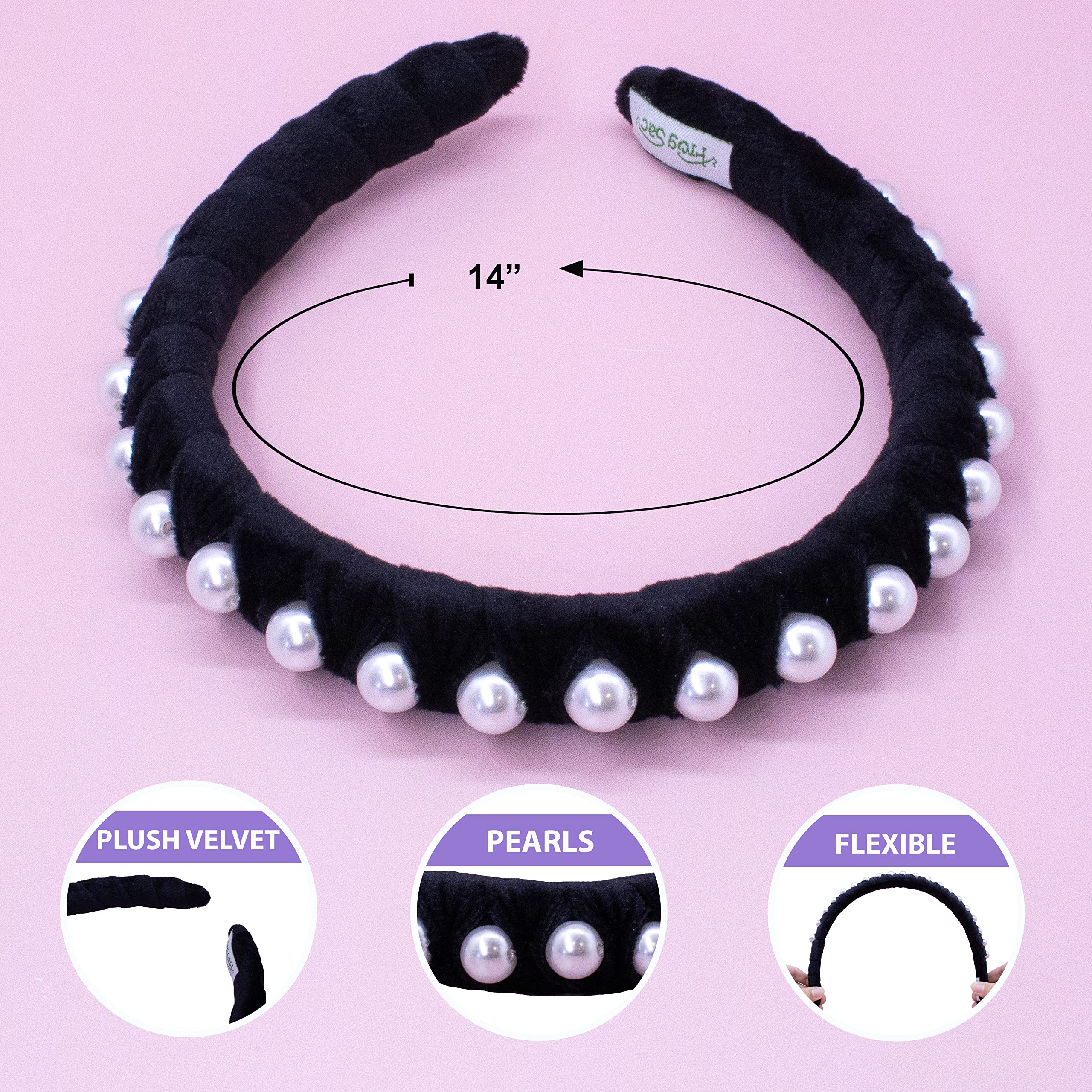 Fancy Black Velvet Pearl Padded Headband Amazon.com: FROG SAC Pearl Headband for Girls, Black Hair  main image 3