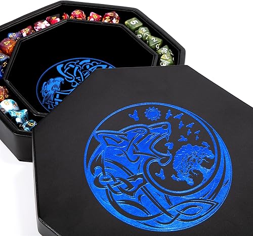 DND Bandeja de dados Bandeja de dados prémium de 8 pulgadas Dungeons and Dragons Exquisitamente detallado diseño de árbol del mundo y lobo cuervo DND Bandeja de dados Bandeja de dados prémium de 8 pulgadas Dungeons and Dragons Exquisitamente detallado diseño de árbol del mundo y lobo cuervo