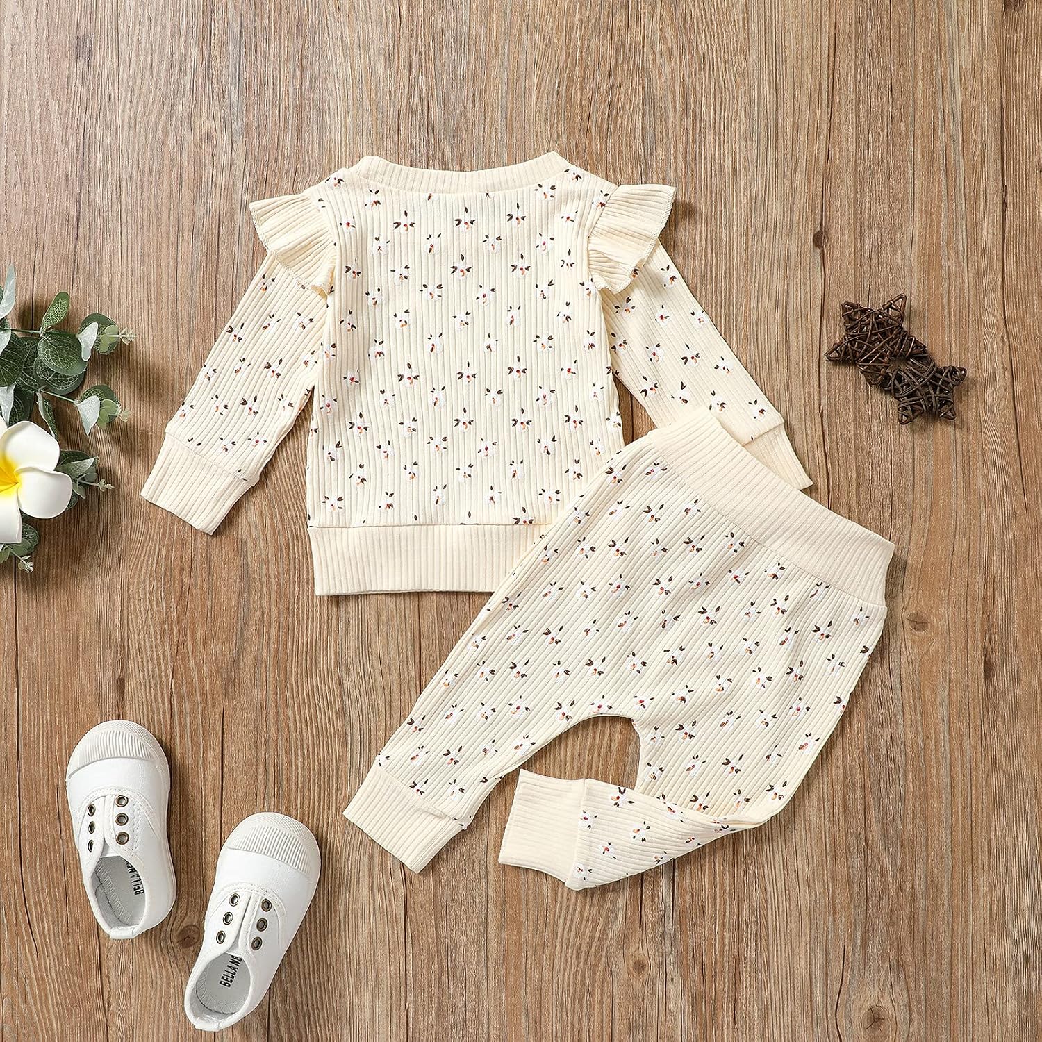 Toddler Baby Girl Floral Clothes Set Long Sleeve Crop Top Sweatshirts Flared Pants Ribbed Knitted Fall Winter Outfit