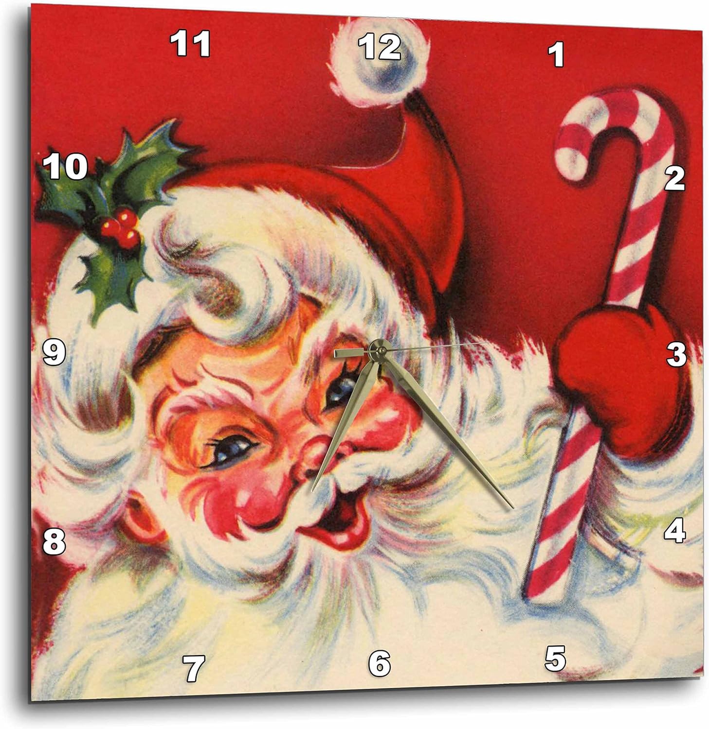 3dRose Wall Clock Silent - 15 inch - Santa and The Candy Cane - TNMPastPerfect Christmas