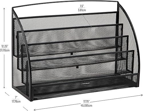 Miniatura 3 de Mind Reader Clasificador de correo de 4 niveles, organizador de escritorio, almacenamiento de archivos, revista, oficina, malla metálica, 17.75