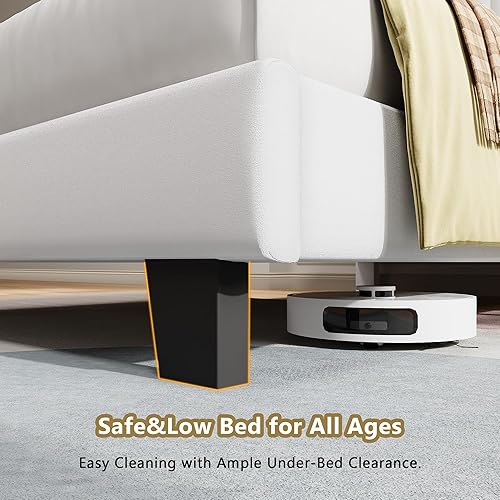 Miniatura 4 de iPormis Marco de cama tamaño twin, cama de plataforma tapizada con cabecera de terciopelo, patas de cama anchas y soporte de listones de madera