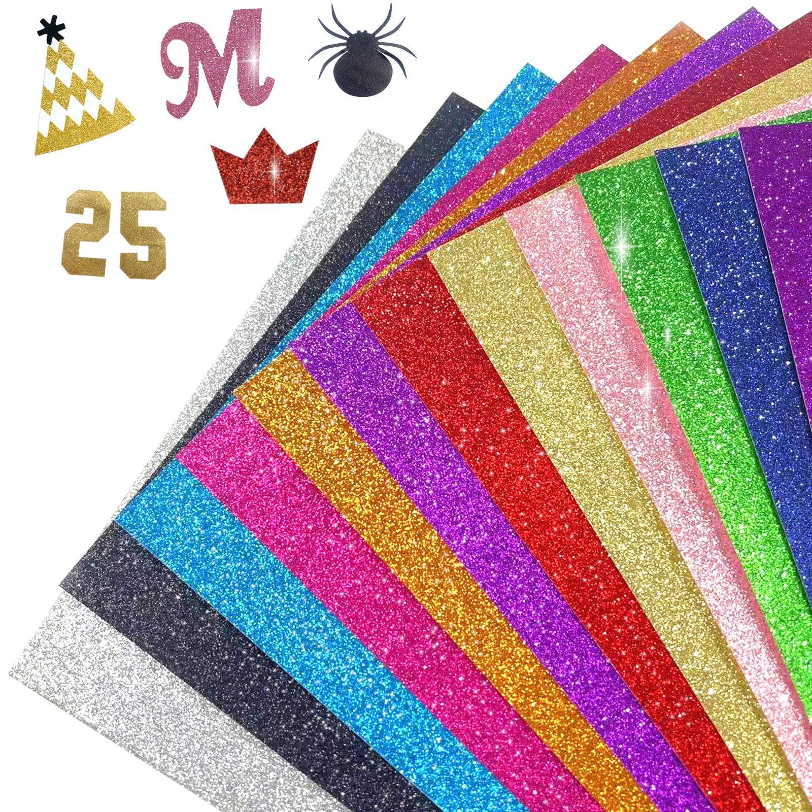 40 Sheets 20 Colors Glitter Cardstock, 250 GSM Colored Glitter Paper Card Stock for Cricut, No-Shed A5 Sparkly Gold Pink Silver Paper for Arts Crafts