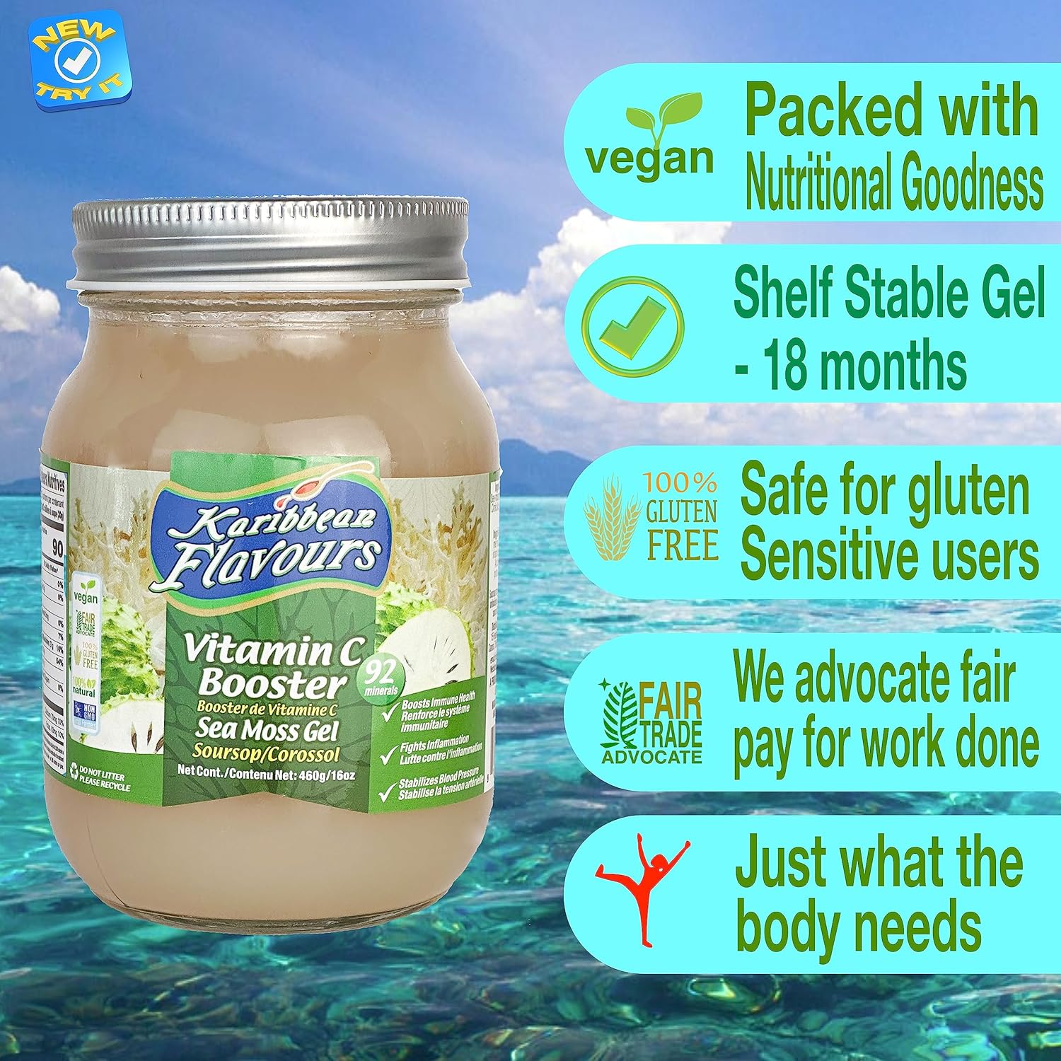 Karibbean Flavours Sea Moss Gel (Soursop/Corossol/Graviola) 16Oz. (Pack Of One) | Natural Raw Organic | Packed With Vitamins And Minerals | Shelf Stable Ethically Harvested