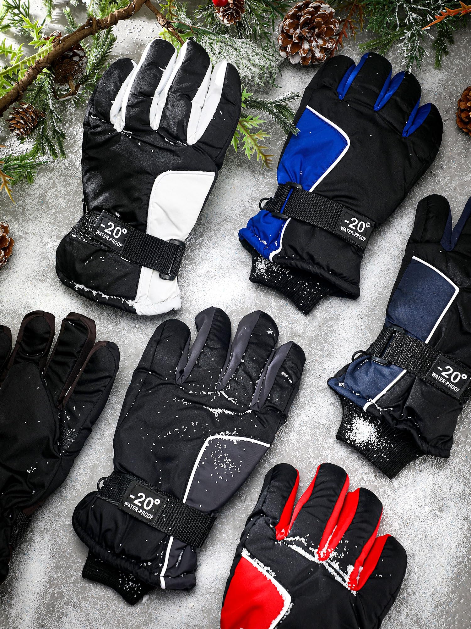 6 Paia di Guanti Invernali Impermeabili Antivento per Bambini (8-12 anni, Rosso, Bianco, Blu, Marrone, Marrone, Blu Viola)