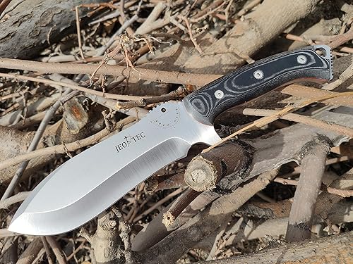 Miniatura 5 de JEO-TEC Cuchillo N55 Full Tang Bushcraft Survival Caza Camping Pesca Cuchillo de Hoja Fija 6.7" MOVA-58 Scandi, Funda multiposición de cuero genuino