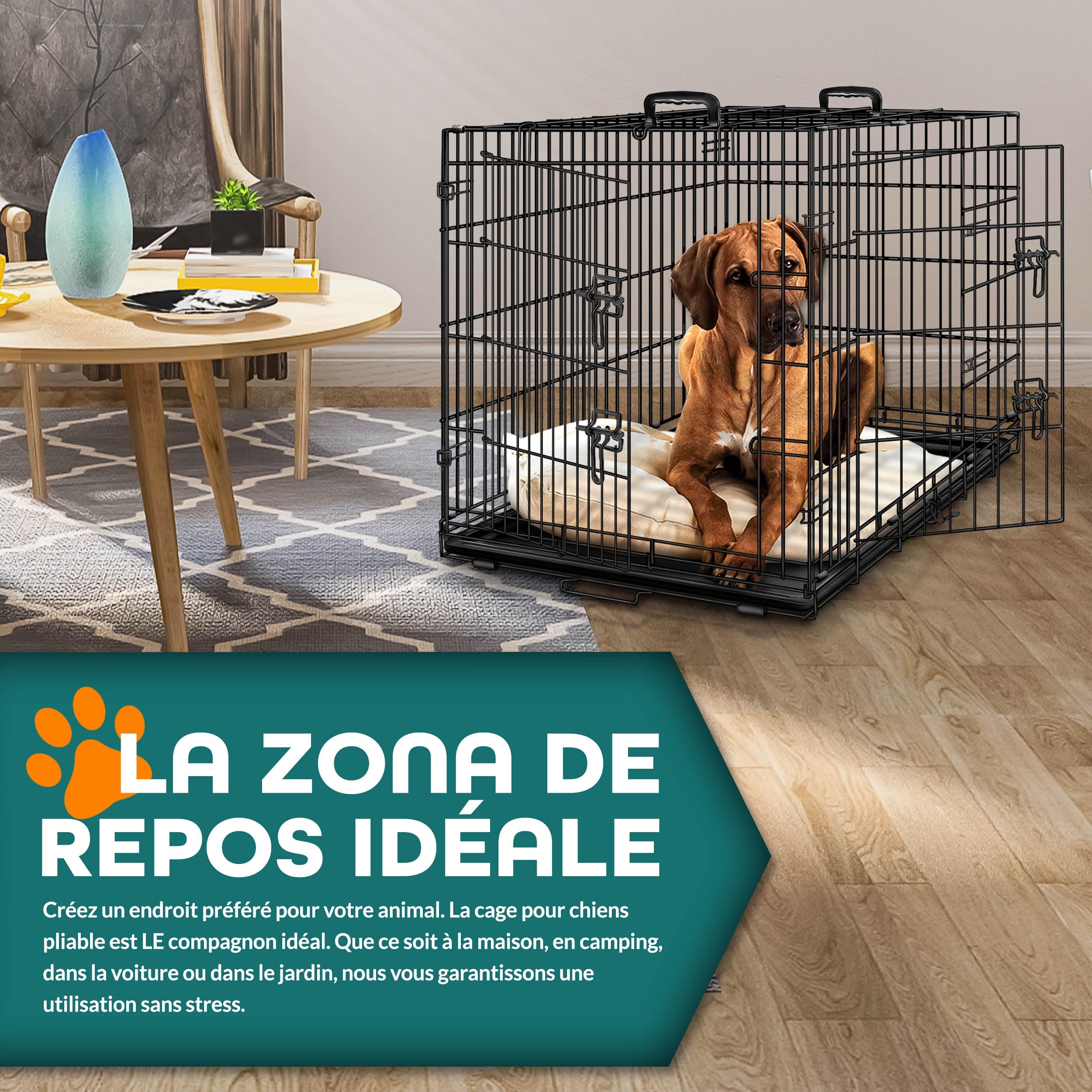 TRESKO Cage de transport pour chien pliable | 2 portes | Transportable | Caisse de transport en métal (S - 62 x 45 x 52 cm)