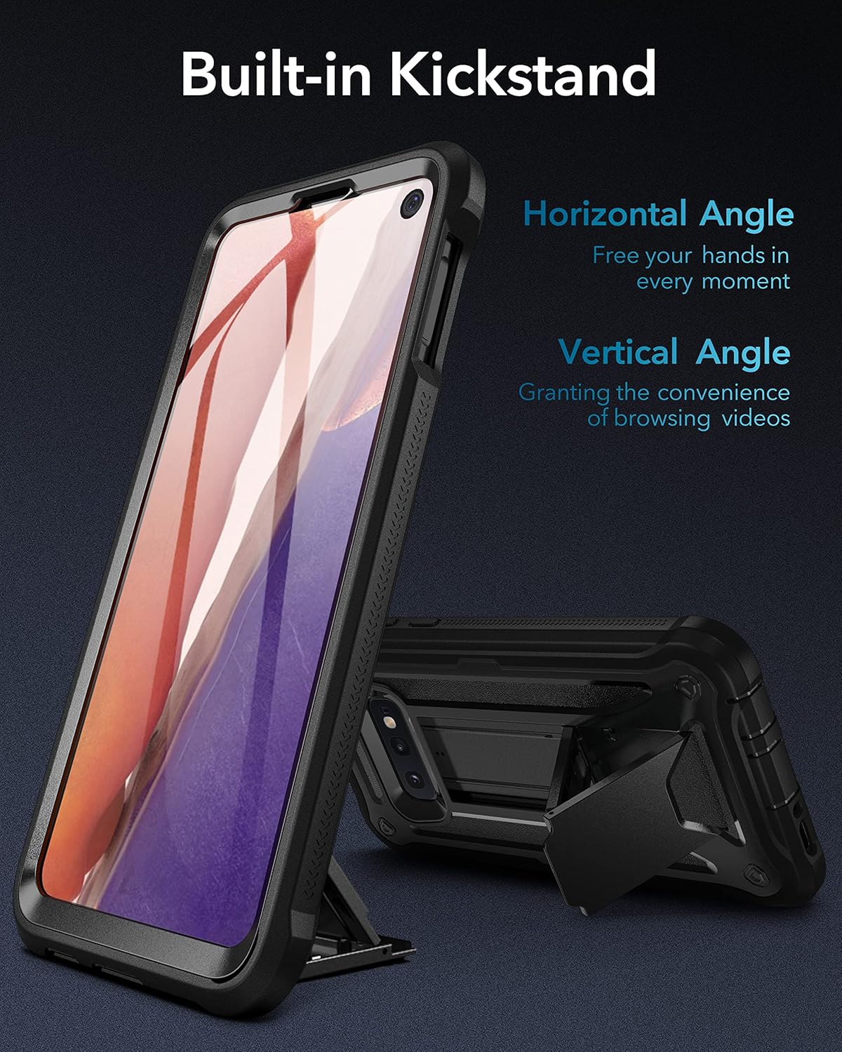 Top Brands YOUMAKER Case for Galaxy S10e, Kickstand Case with Built-in Screen Protector Heavy Duty Protection Shockproof Full Body Slim Fit Cover for Samsung Galaxy S10e 5.8 inch - Black