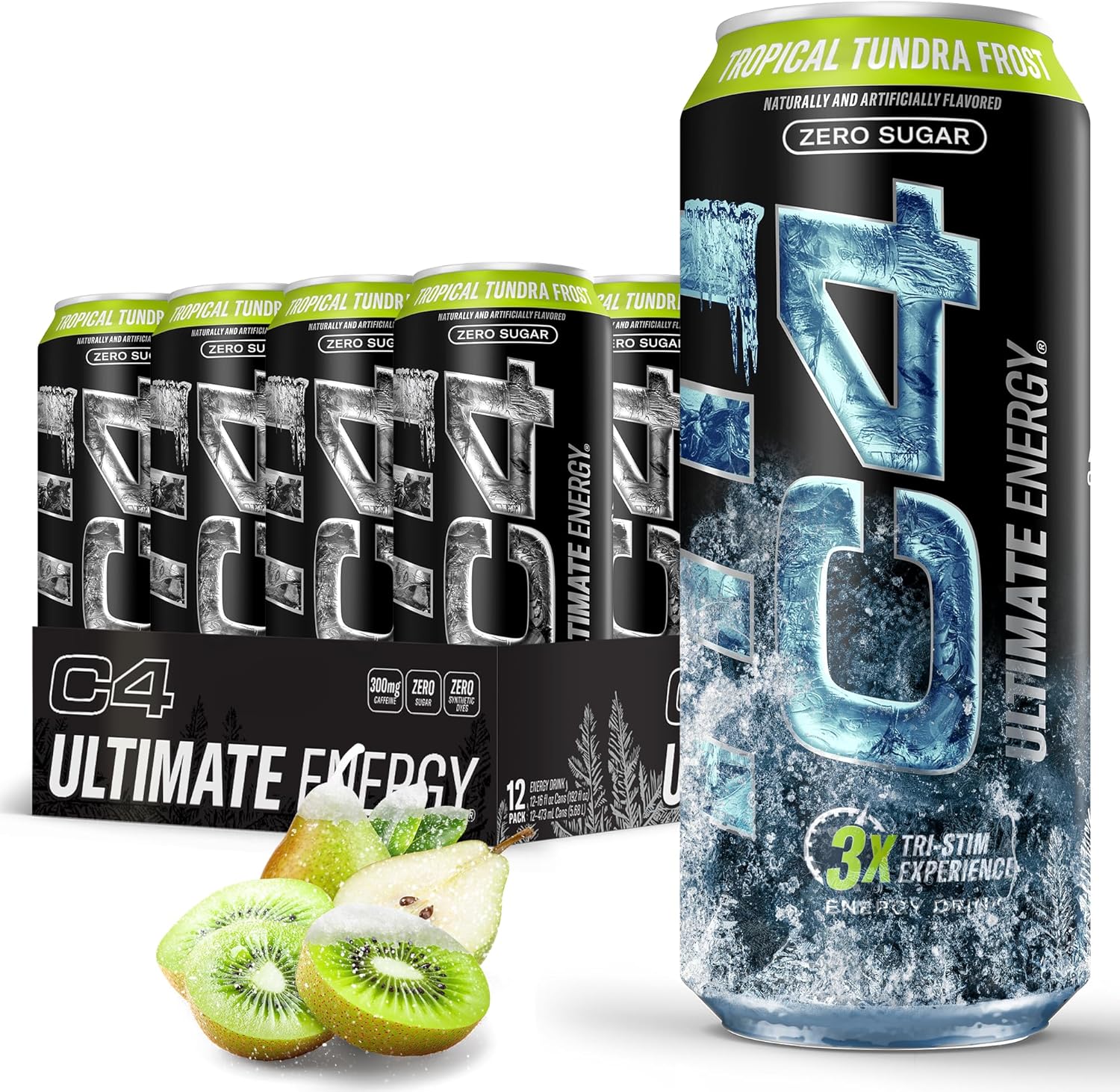 Cellucor C4 Ultimate | Pre Workout Sugar Free Energy Drink | Tri-Stim Experience with 300mg Caffeine + TeaCrine + Dynamine | Tropical Tundra Frost | 16oz (Pack of 12)