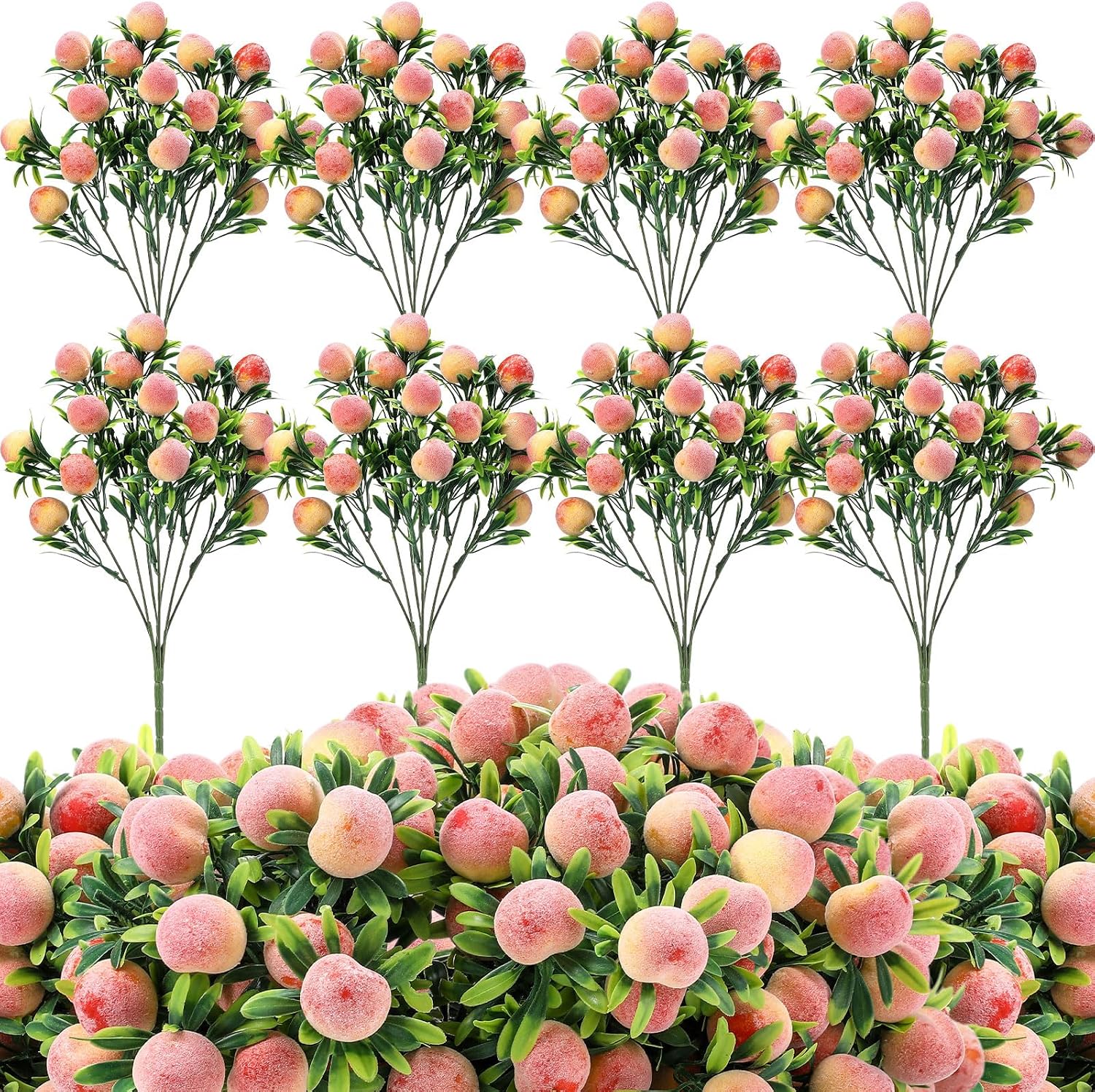 Daifunli 10 Pcs Fake Peach Branches 12.6 Inch Realistic Artificial Peach Fruits Bouquet with Leaves Fruit Decorations for Vase Home Decorations Baby Shower Party