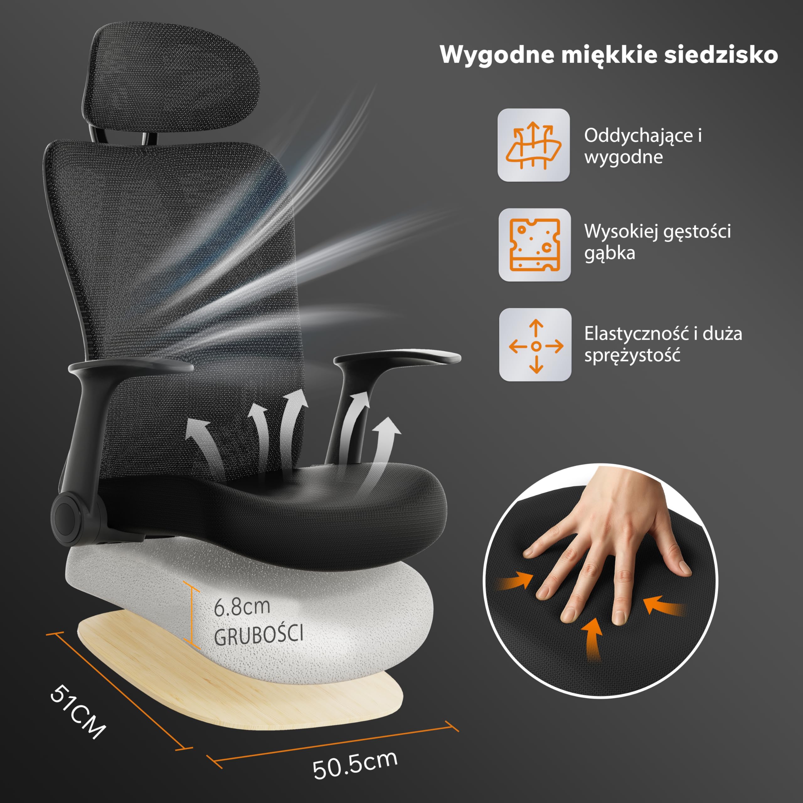 SENSE7 Fotel Biurowy Gamingowy Ergonomiczny Krzesło Obrotowe Biurowe Regulowany dla Home Office Graczy do 150kg Oddychająca Tkanina Regulowany Zagłówek z Podparciem Podłokietnikami 2D – Noxo Czarny
