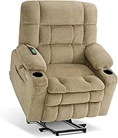 Vista 30 de MCombo Silla reclinable eléctrica de doble motor para personas mayores, silla elevadora plana con calor y masaje, silla elevadora pequeña, Beige