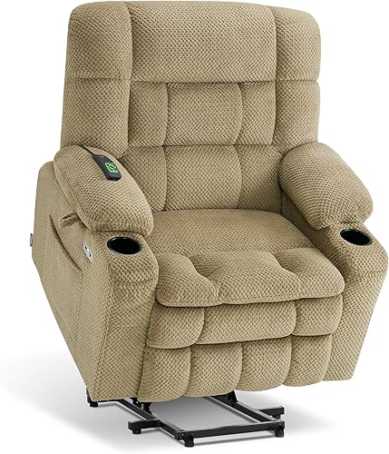 Miniatura 30 de MCombo Silla reclinable de doble motor con masaje y calor para personas mayores, posición infinita, puertos USB, portavasos, tela 7890