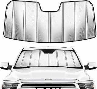 Custom Fit Windshield Sun Shade for Ram 1500 2019-2026 with 5 inch Wide Sensor, Foldable 3-Layer High Reflective Silver Sunshade, Blocks UV Rays and Reduces Cabin Heat