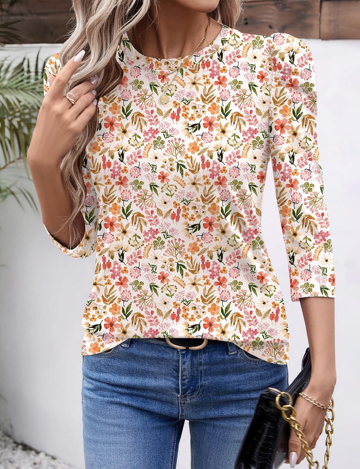 Ivicoer 3/4 Length Sleeve Womens Tops Summer Spring Tops for Women 2025 Puff Lace Sleeve Shirts Blouses - Image 3