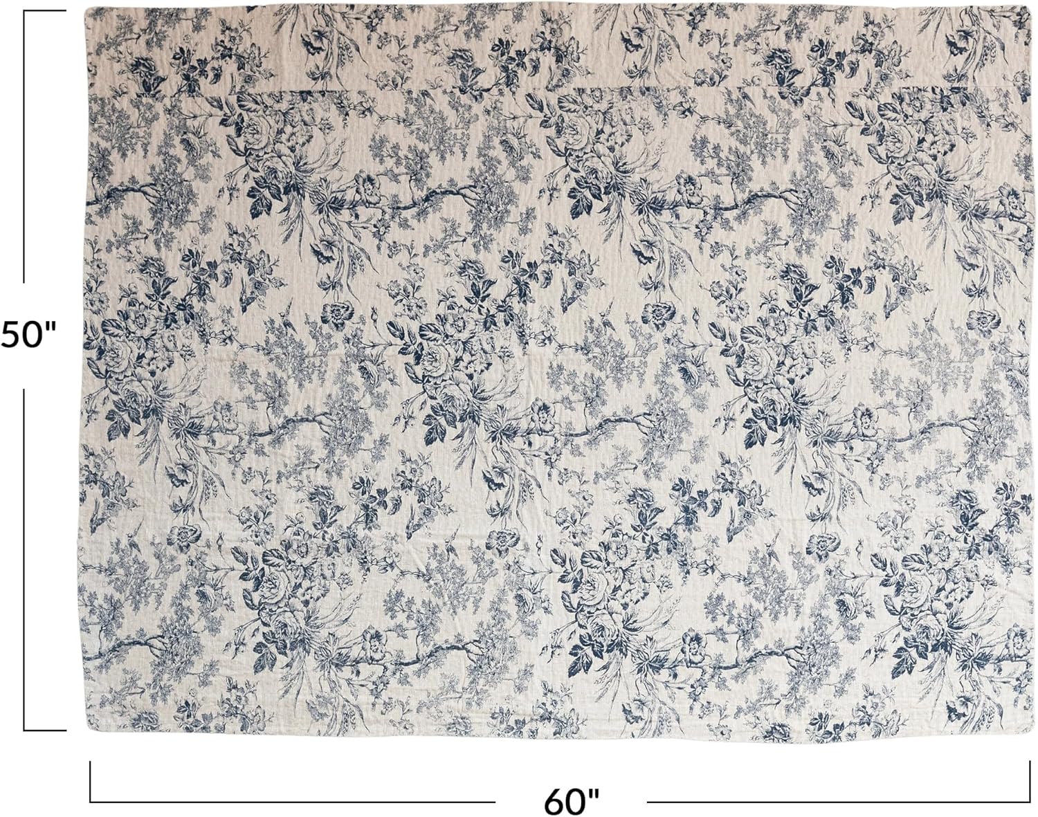 Creative Co-Op Toile Pattern Cotton Chambray Throw, Blue and White