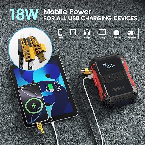 Miniatura 8 de Arrancador de coche con compresor de aire, batería de pico de 4000 A, 12 V, 150 PSI, caja de salto (hasta 9 L de gas, motor diesel de 7.0 L) Auto