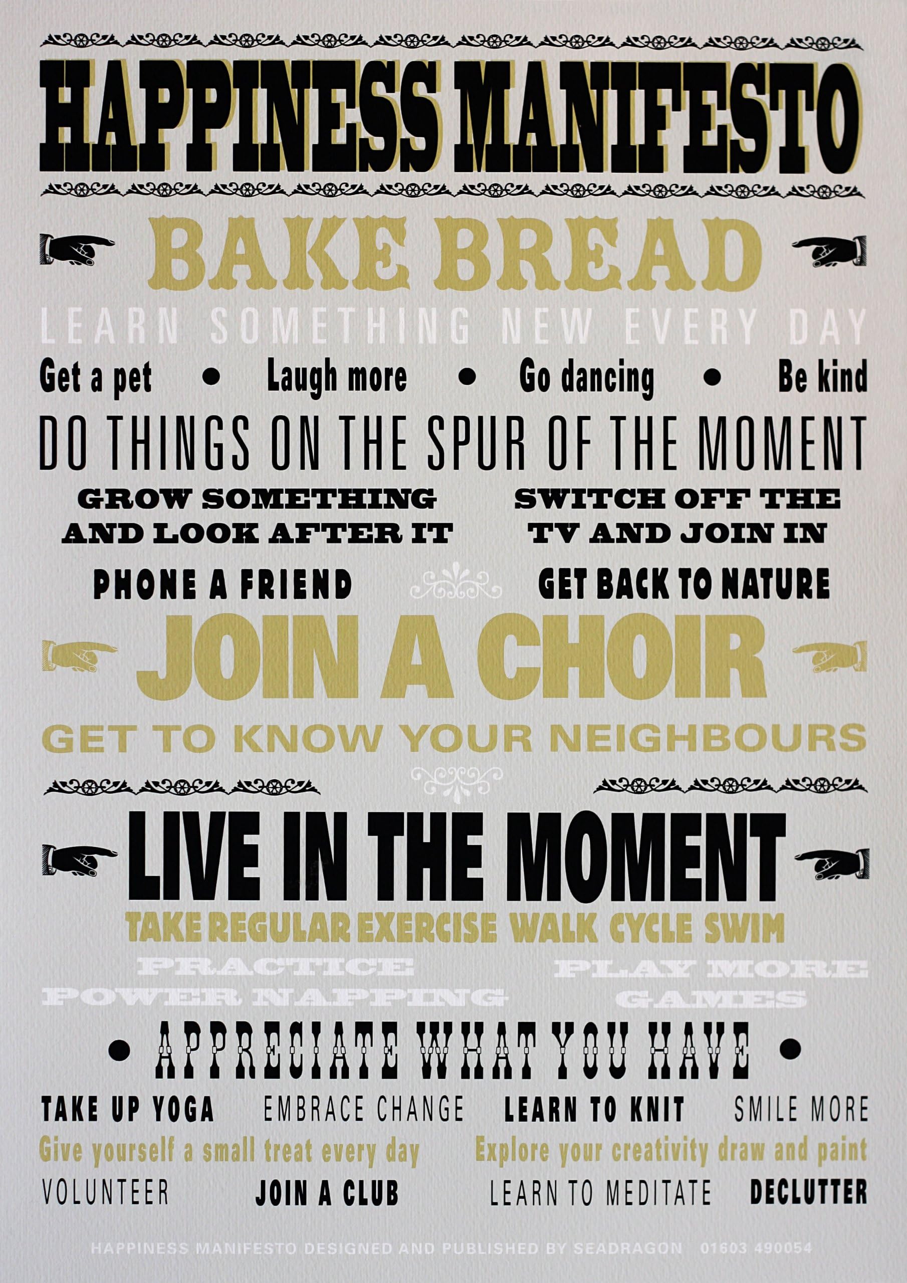 Happiness Manifesto Poster - A3 giclee print plus