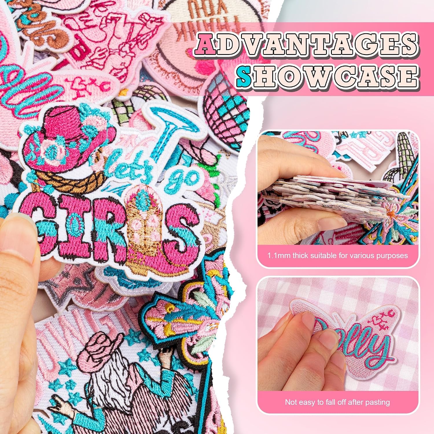 ZIFTY 36Pcs Iron on Patches for Clothes Hat Western Cowgirl Pink Embroidered Patches for Backpacks Applique Aesthetic Stuff Bulk for Clothing, Jackets, Jeans, Hats DIY Accessories