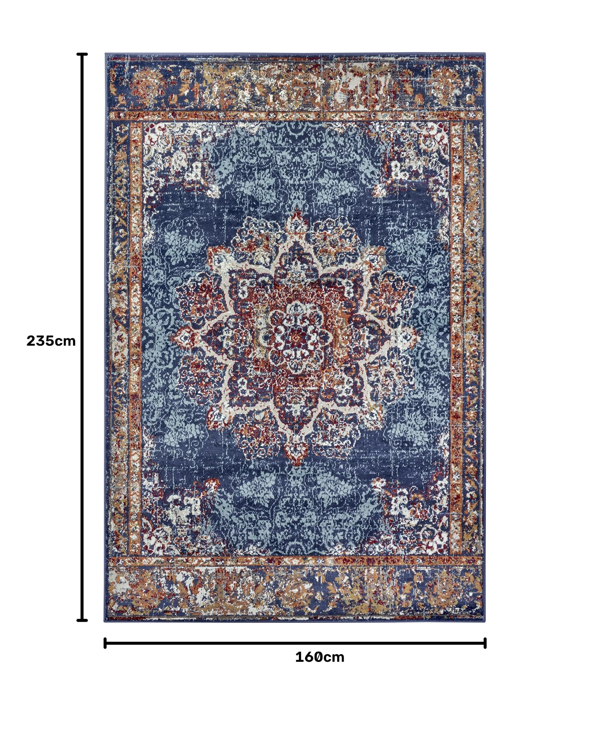 HANSE Home Maderno Tapis Oriental Classique tissé serré avec Ornements - Aspect Vintage - Poils Courts Doux - pour Chambre à Coucher, Salle à Manger, Salon, Couloir - Bleu, 160 x 235 cm