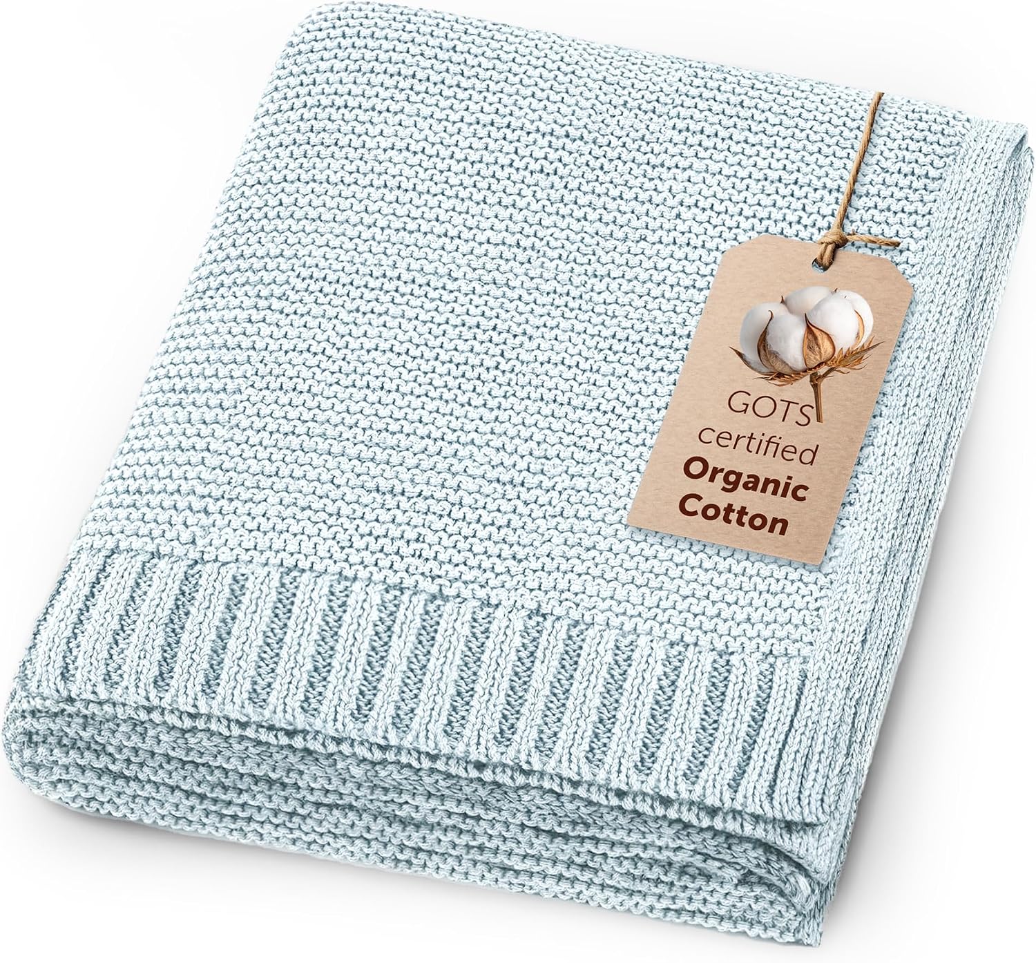 Personalized Baby Blanket, 100% Organic Cotton GOTS Certified, Custom Baby Blanket with Name, Customized Swaddle Blanket with Name, Knit Recieving Blankets for Boys and Girls