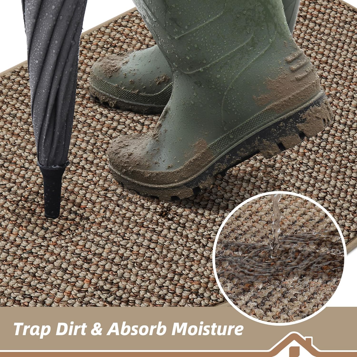 BEQHAUSE Dirt Trapper Door Mat 32" x 48" Half Circle Non-Slip Washable Doormats Entrance Rugs Absorbent Welcome Low Profile Floor Mats for Front Back Door and Entryway, Taupe