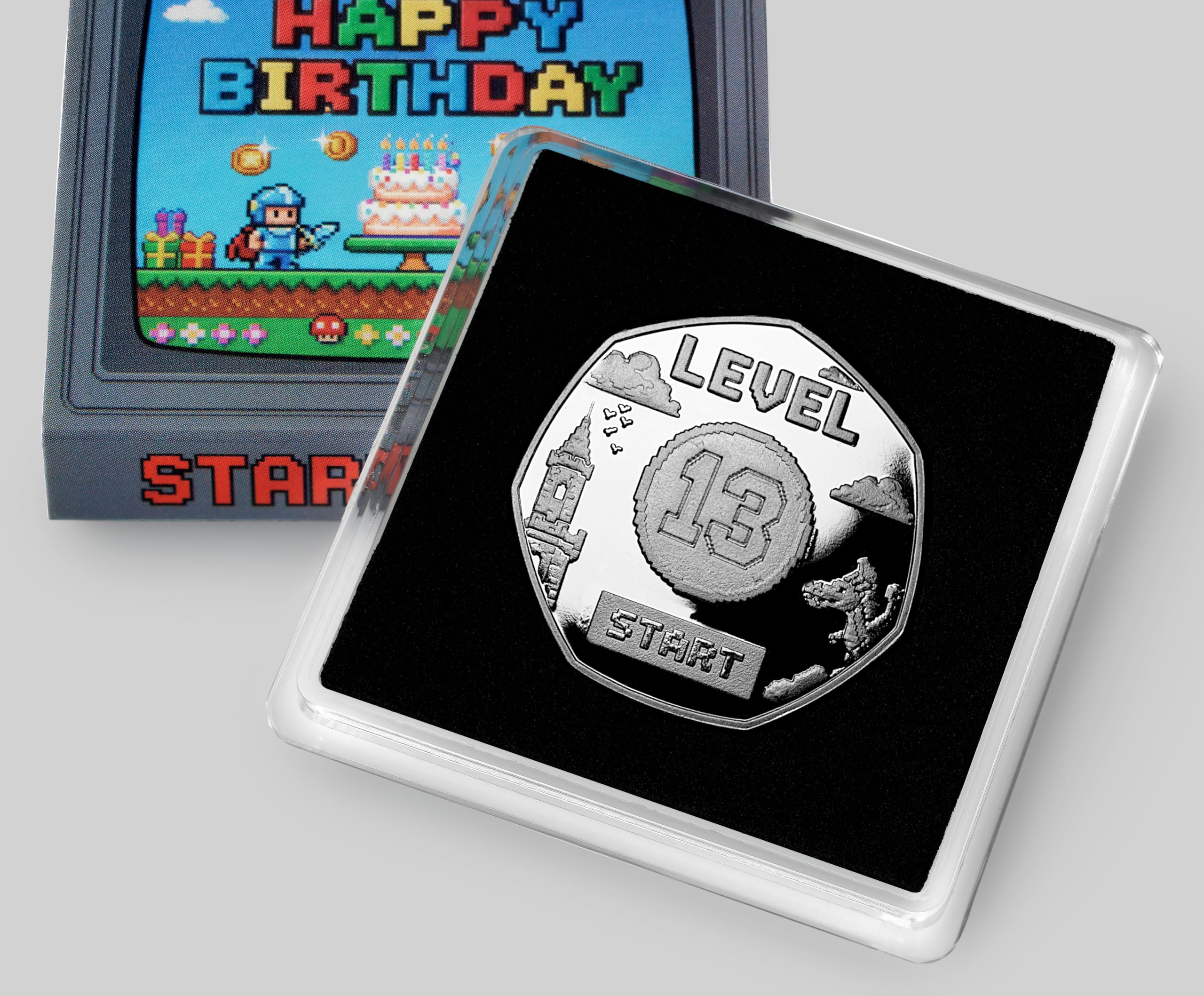 The Commemorative Coin Company Silver 13Th Birthday Commemorative In Gift Case. 13 Years Level 13 Retro/Gaming Gift/Present Son/Daughter/Grandson/Granddaughter