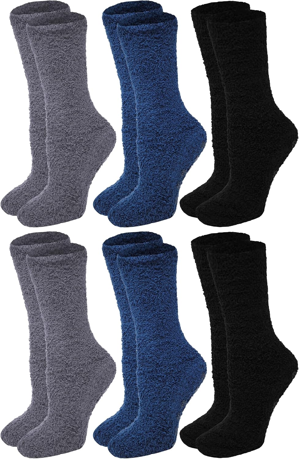 Different Touch 6 Pairs Men’s Women Soft Winter Cozy Fuzzy Slipper Socks, Soft Hospital Lounge Crew Socks