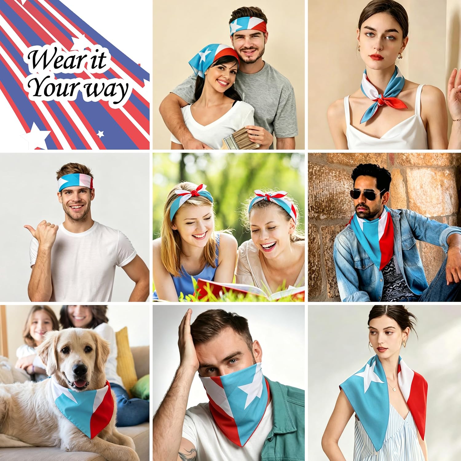 2 Pack Light Blue Puerto Rico Flag Bandana Puerto Rican Head Scarf image 5