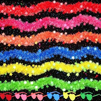6pcs Star Feather Boa Golw in Dark with Heart Rimless Sunglasses,6.6ft Feather Boa for Bachelor Party Decoration Halloween Christmas Costume Accessory