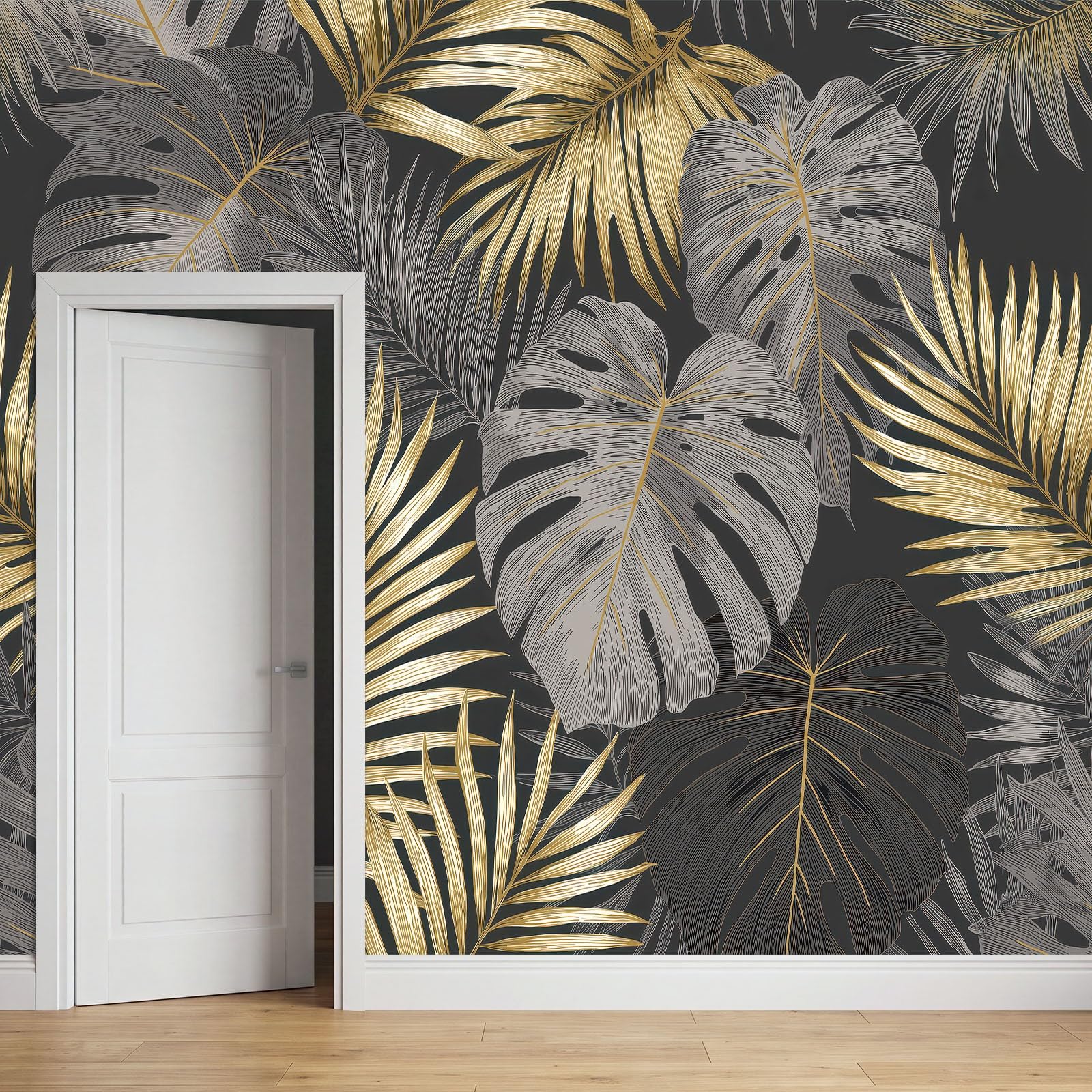 Fototapete Schlafzimmer Wohnzimmer 300x210 cm Tropisch Luxus Pflanze Palmblatt, Wandtapete Vlies Tapete UV-Beständig Geruchsfrei Vliestapete Panorama Wandbild Wandposter